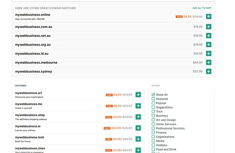 Domain prices for mywebbusiness on hover.com